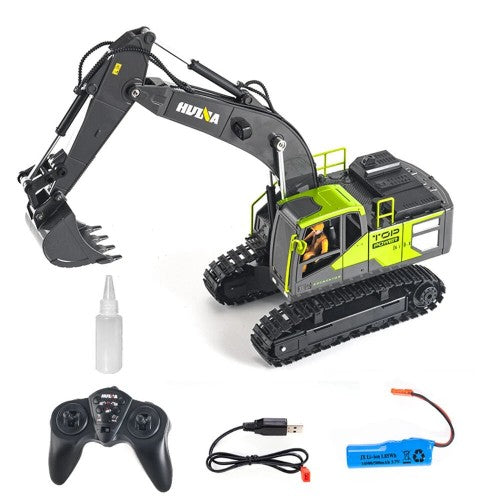 Huina 1661 1:18 Die-Cast Metal RC Excavator – 11CH Radio Control Construction Vehicle with LED Lights