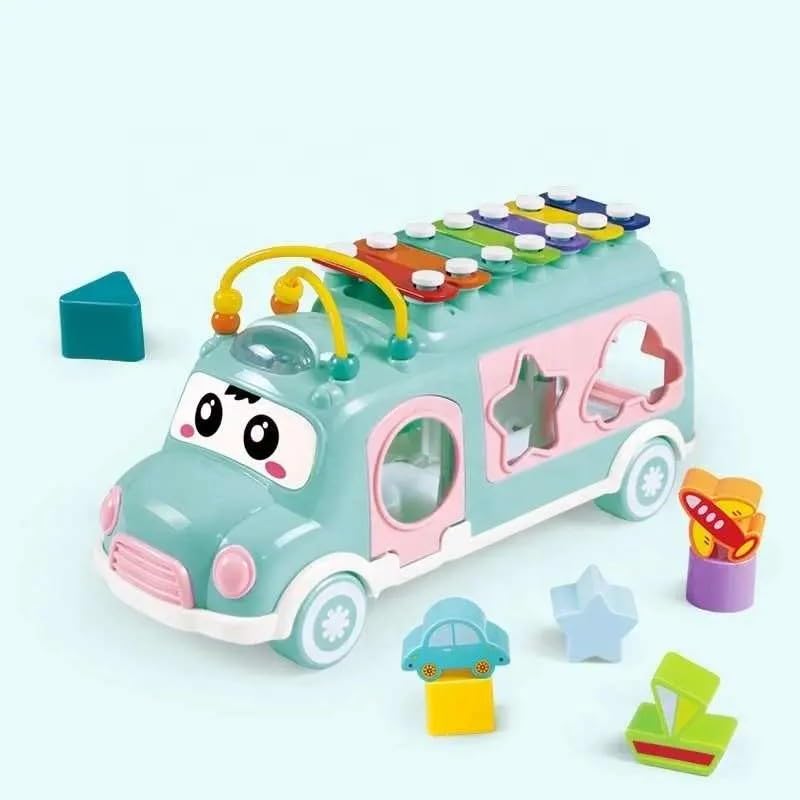 Baby School Bus Xylophone Toy for Toddlers 1-3, Baby Musical Bus Toys for 1 Year Old Girl, Shape Sorting Toys Knocking Xylophone Educational Musical Instruments Toy (Blue)