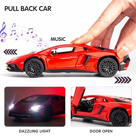 1:32 Scale Exclusive Alloy Metal Pull Back Die-cast Car Model with Sound Light Mini Auto Toy for Kids Metal Model Toy Car with Sound and Light? (Lamborgini RED-1)