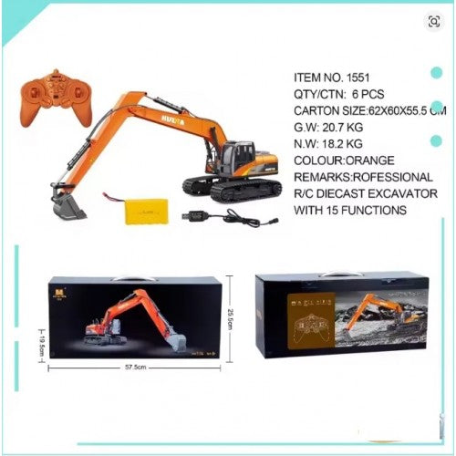 Huina 1551 fifteen Channels 1:14 Remote Control Alloy Long Arm Excavator Children'S Electric Toy Engineering Vehicle Model Toy