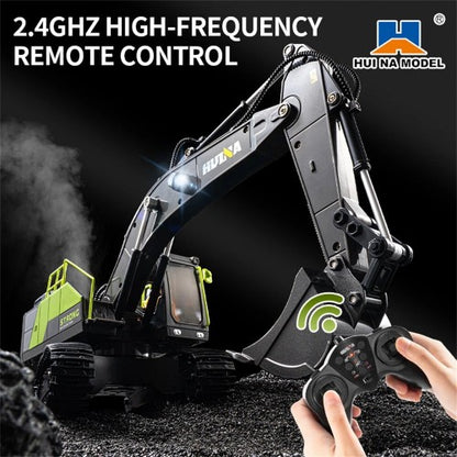 Huina 1661 1:18 Die-Cast Metal RC Excavator – 11CH Radio Control Construction Vehicle with LED Lights