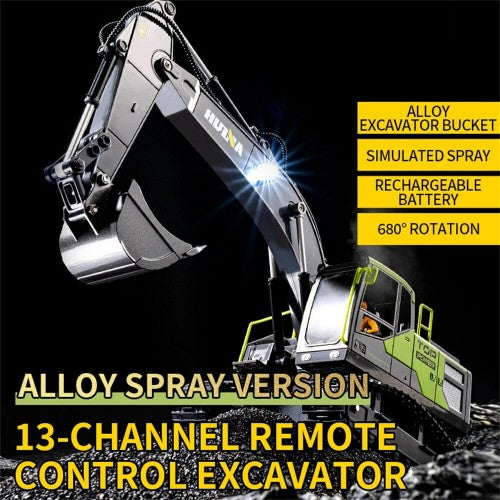 Huina 1661 1:18 Die-Cast Metal RC Excavator – 11CH Radio Control Construction Vehicle with LED Lights