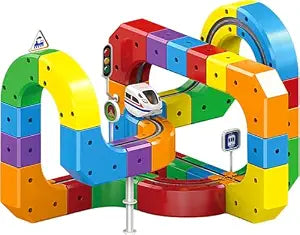 Electric Train Set with 3D Magic Flexible Race Tracks for Kids Gravity-Defying 3D Racing Electric Building Blocks Train Track Set,STEM Early Learning Modular Educational Toy for Boys & Girls Ages 3-8