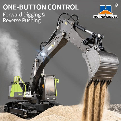 Huina 1661 1:18 Die-Cast Metal RC Excavator – 11CH Radio Control Construction Vehicle with LED Lights