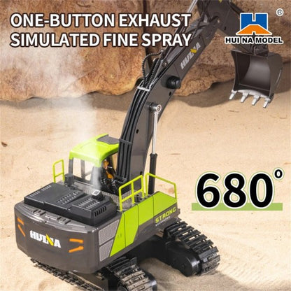 Huina 1661 1:18 Die-Cast Metal RC Excavator – 11CH Radio Control Construction Vehicle with LED Lights