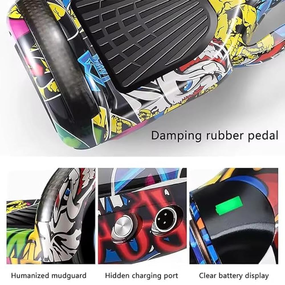 6.5 Inch Fast and Agile Hoverboard | Responsive Control and Robust Motor Power | LED LIghts Up Wheels | Bluetooth Speaker | Multi Colour| 120 kg capacity.