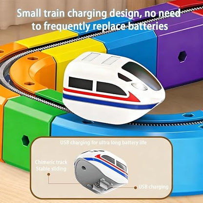 Electric Train Set with 3D Magic Flexible Race Tracks for Kids Gravity-Defying 3D Racing Electric Building Blocks Train Track Set,STEM Early Learning Modular Educational Toy for Boys & Girls Ages 3-8