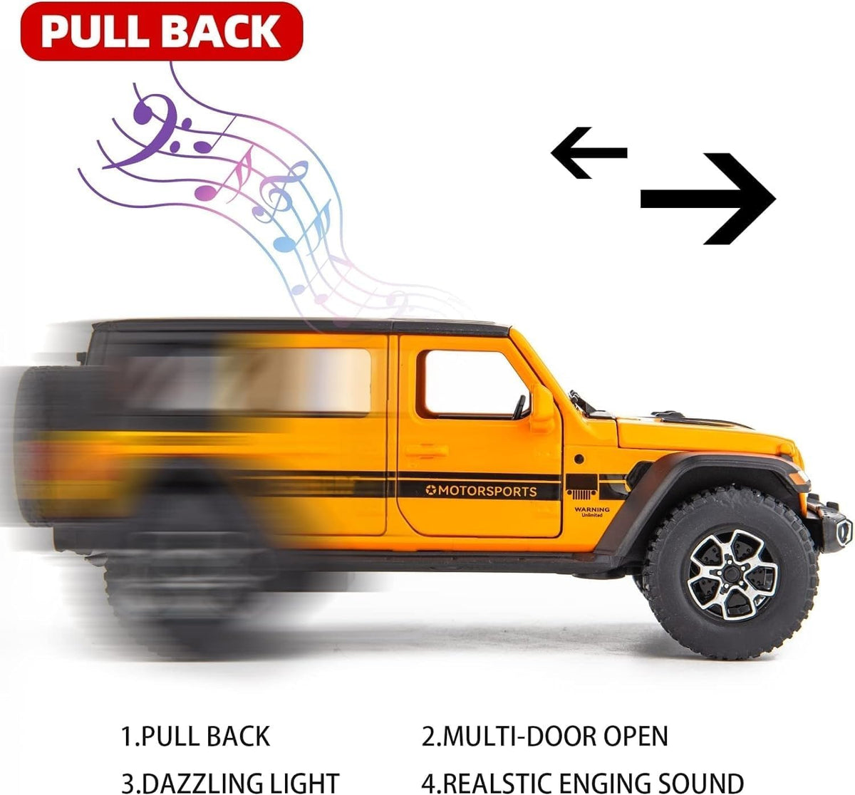 1:32 Scale Exclusive Alloy Metal Pull Back Die-cast Car Model with Sound Light Mini Auto Toy for Kids Metal Model Toy Car with Sound and Light? (Wrangler Rubicon -Orange)