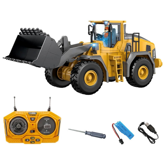 1:64 Scale Alloy RC Tow Truck with App & Remote Control | Metal Recovery Toy with Mini Car, 3 Speed Modes, Cruise Control & Rechargeable Battery | Random Colors (Bulldozer)