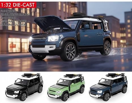 Range Rover Defender 1:32 Scale Model Car Exclusive Alloy Metal Pull Back Die-cast Car Metal Pullback Toy car with Openable Doors & Light Music Best Gifts Toys Kids【Colors as Per Stock】