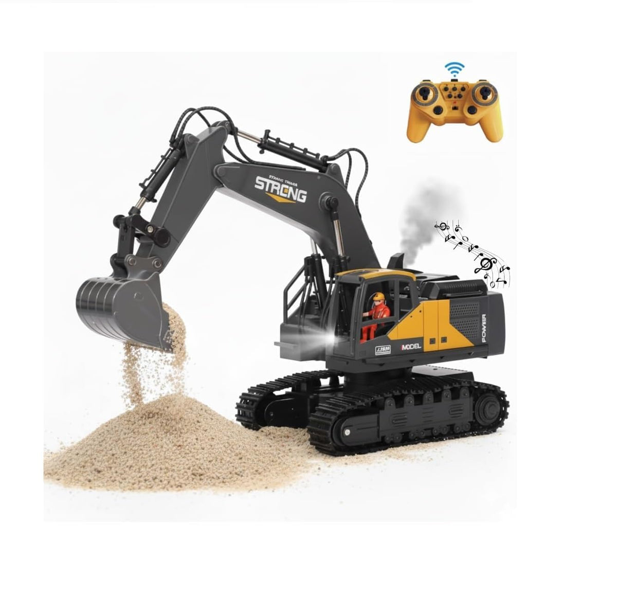12-Channel RC Construction Excavator Toy, Realistic Remote Control Excavator with 360° Rotation, LED Lights, Smoke, Sound Effects & Metal Bucket for Kids Ages 6+