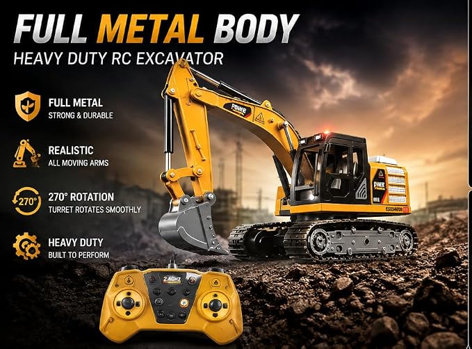 Premium Heavy Duty Engineering RC Excavator | 1:64 Scale Alloy Vehicle| mini excavator