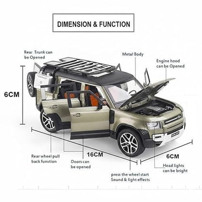 Range Rover Defender 1:32 Scale Model Car Exclusive Alloy Metal Pull Back Die-cast Car Metal Pullback Toy car with Openable Doors & Light Music Best Gifts Toys Kids【Colors as Per Stock】