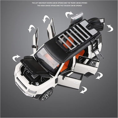 Range Rover Defender 1:32 Scale Model Car Exclusive Alloy Metal Pull Back Die-cast Car Metal Pullback Toy car with Openable Doors & Light Music Best Gifts Toys Kids【Colors as Per Stock】