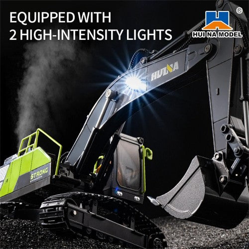 Huina 1661 1:18 Die-Cast Metal RC Excavator – 11CH Radio Control Construction Vehicle with LED Lights