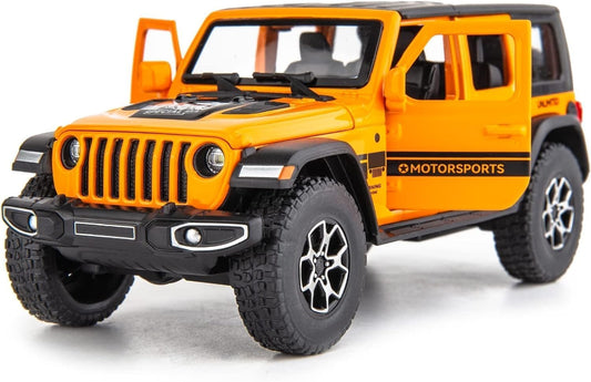 1:32 Scale Exclusive Alloy Metal Pull Back Die-cast Car Model with Sound Light Mini Auto Toy for Kids Metal Model Toy Car with Sound and Light? (Wrangler Rubicon -Orange)