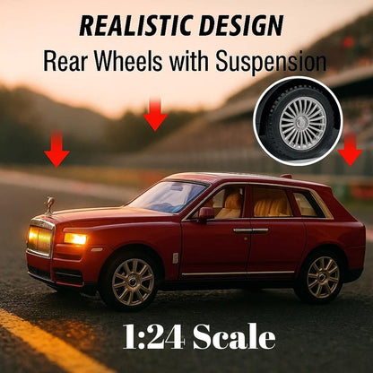 1:24 Scale Diecast Pull Back Rolls-Royace Cullinan Miniature SUV Model Car Toy Zinc Alloy Openable Doors Permium Realistic Metal Car Sound Light Toy for Kids 3+ Boy Girl