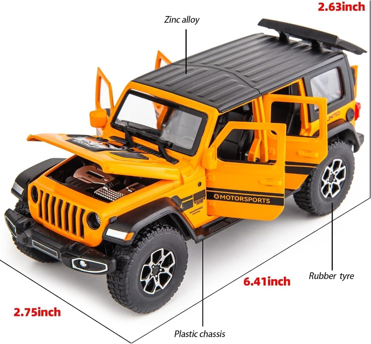 1:32 Scale Exclusive Alloy Metal Pull Back Die-cast Car Model with Sound Light Mini Auto Toy for Kids Metal Model Toy Car with Sound and Light? (Wrangler Rubicon -Orange)