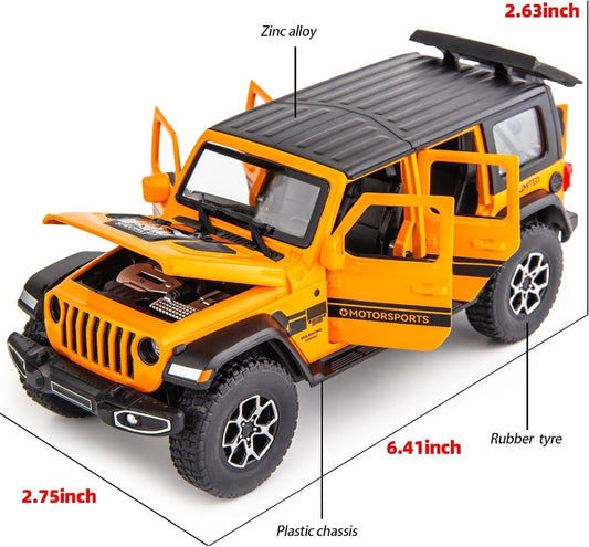 1:32 Scale Exclusive Alloy Metal Pull Back Die-cast Car Model with Sound Light Mini Auto Toy for Kids Metal Model Toy Car with Sound and Light? (Wrangler Rubicon -Orange)