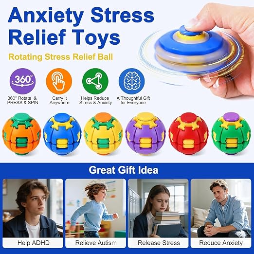 Press to Spin Fidget Spinner, Spin Stress Ball Sensory Fidget Toys |Push Transformable Fidget Ball for Adults Teens Anxiety Stress Relief Fidgets Office Desk Toy (Pack of 1)