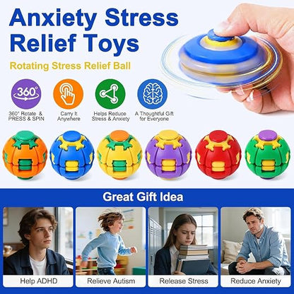 Press to Spin Fidget Spinner, Spin Stress Ball Sensory Fidget Toys |Push Transformable Fidget Ball for Adults Teens Anxiety Stress Relief Fidgets Office Desk Toy (Pack of 1)