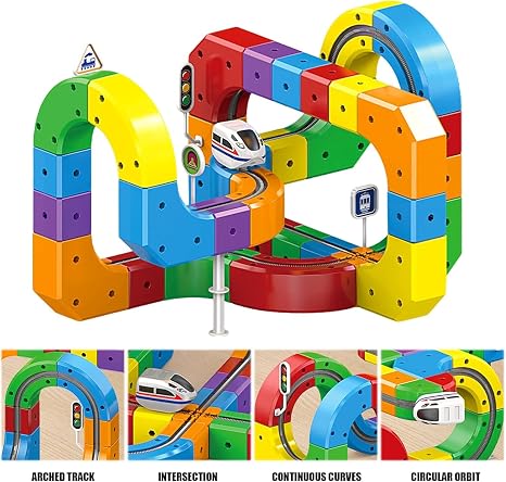 Electric Train Set with 3D Magic Flexible Race Tracks for Kids Gravity-Defying 3D Racing Electric Building Blocks Train Track Set,STEM Early Learning Modular Educational Toy for Boys & Girls Ages 3-8