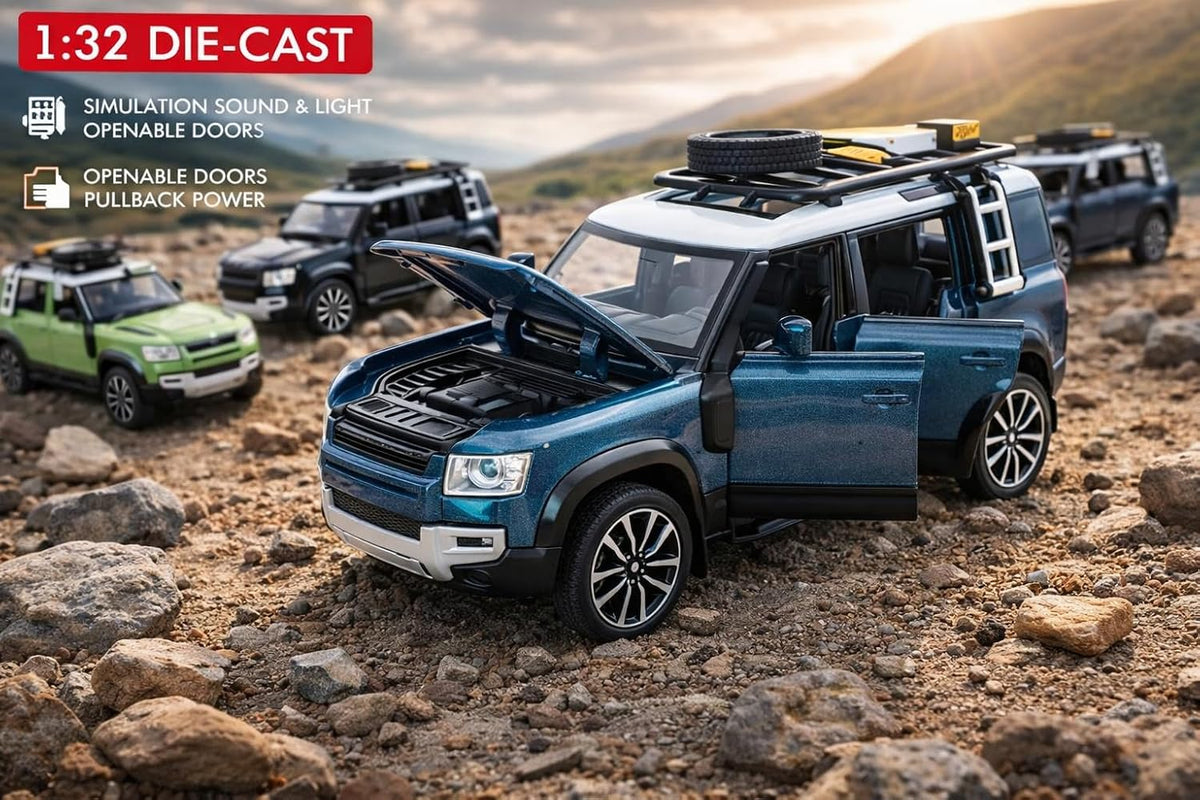 Range Rover Defender 1:32 Scale Model Car Exclusive Alloy Metal Pull Back Die-cast Car Metal Pullback Toy car with Openable Doors & Light Music Best Gifts Toys Kids【Colors as Per Stock】