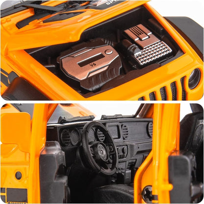 1:32 Scale Exclusive Alloy Metal Pull Back Die-cast Car Model with Sound Light Mini Auto Toy for Kids Metal Model Toy Car with Sound and Light? (Wrangler Rubicon -Orange)