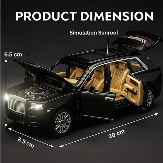 1:24 Scale Diecast Pull Back Rolls-Royace Cullinan Miniature SUV Model Car Toy Zinc Alloy Openable Doors Permium Realistic Metal Car Sound Light Toy for Kids 3+ Boy Girl