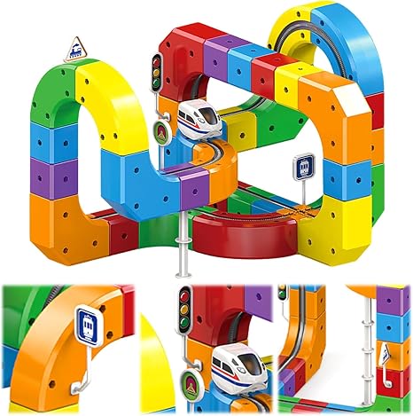 Electric Train Set with 3D Magic Flexible Race Tracks for Kids Gravity-Defying 3D Racing Electric Building Blocks Train Track Set,STEM Early Learning Modular Educational Toy for Boys & Girls Ages 3-8