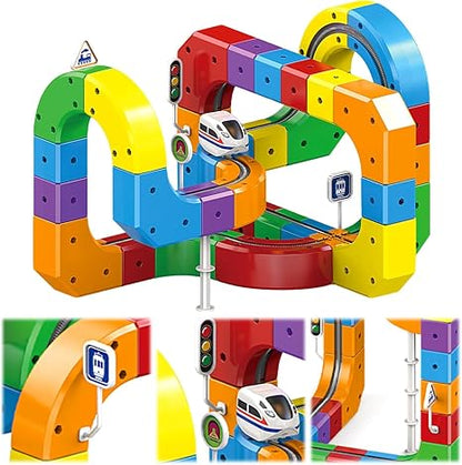 Electric Train Set with 3D Magic Flexible Race Tracks for Kids Gravity-Defying 3D Racing Electric Building Blocks Train Track Set,STEM Early Learning Modular Educational Toy for Boys & Girls Ages 3-8
