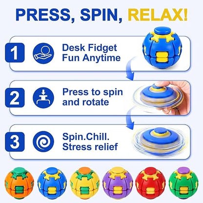 Press to Spin Fidget Spinner, Spin Stress Ball Sensory Fidget Toys |Push Transformable Fidget Ball for Adults Teens Anxiety Stress Relief Fidgets Office Desk Toy (Pack of 1)