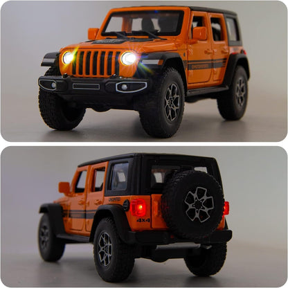 1:32 Scale Exclusive Alloy Metal Pull Back Die-cast Car Model with Sound Light Mini Auto Toy for Kids Metal Model Toy Car with Sound and Light? (Wrangler Rubicon -Orange)