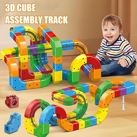 Electric Train Set with 3D Magic Flexible Race Tracks for Kids Gravity-Defying 3D Racing Electric Building Blocks Train Track Set,STEM Early Learning Modular Educational Toy for Boys & Girls Ages 3-8