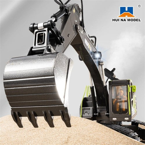 Huina 1661 1:18 Die-Cast Metal RC Excavator – 11CH Radio Control Construction Vehicle with LED Lights