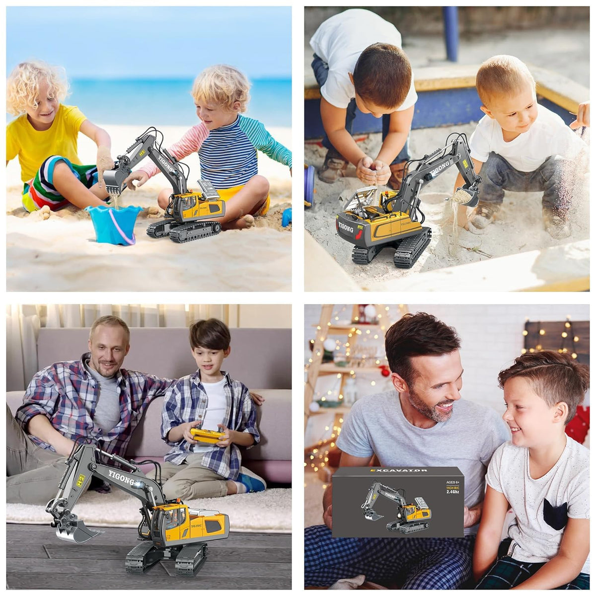 emote Control Excavator RC Digger Toy for Boys,11 Channel Hydraulic Excavator Turns 680 Degree,Construction Toys with Metal Shovel, Lights,Sounds,1 Rechargeable Batteries