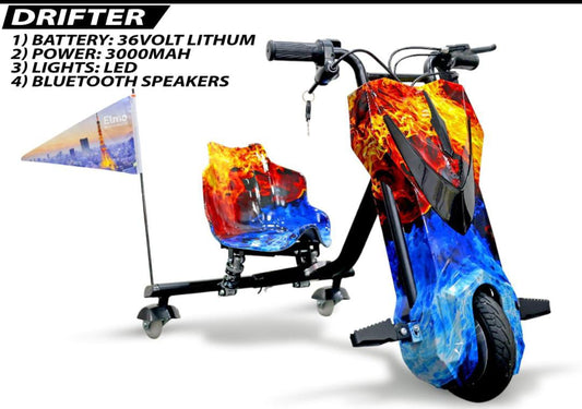 Drifter Pro Trike 360° Spinning Electric Scooter with Bluetooth Connectivity, LED Lights, Rechargeable Battery & Adjustable Seat | Ride-On Drift Toy for Age 6-14 yrs