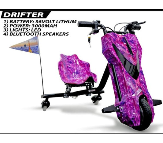 Drifter Pro Trike 360° Spinning Electric Scooter with Bluetooth Connectivity, LED Lights, Rechargeable Battery & Adjustable Seat | Ride-On Drift Toy for Age 6-14 yrs